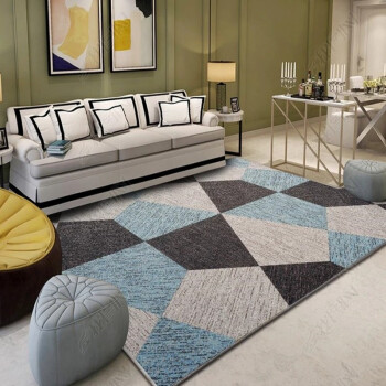 圣艾尔地毯几何简约时尚图案地毯客厅茶几地毯长方形地毯餐桌地毯可水洗 菱形块几何图案 平面款140*200cm中型沙发前用
