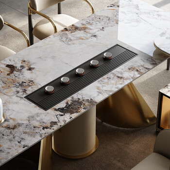 轻奢岩板茶桌椅组合茶台办公室简约茶桌椅组合一体接待室高级感茶桌