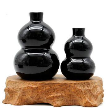 ふgey96天然黑曜石摆件葫芦福禄药师佛平安风水礼品轻奢网红同款黑