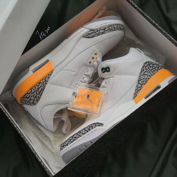 jordan air jordan 3retrolaser orange白橙湖人中帮休闲 aj3白 44