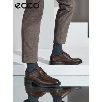ecco爱步商务正装鞋 德比鞋男装皮鞋雕花布洛克鞋 里斯622164 可可棕