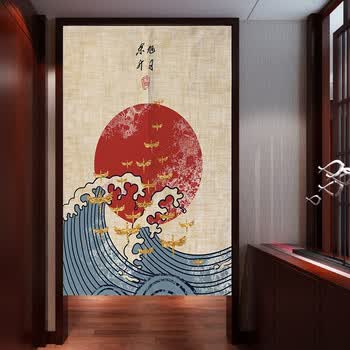 智汇 禅意门帘 门帘布艺中国风中式厕所客厅隔断帘荷花禅意布帘卧室