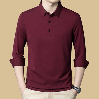 劲霸春季男士长袖t恤棉中年男士薄婚礼红色衣服春秋新款衣酒红色3xl