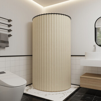 法漫玫弧型浴帘浴室防水布隐形磁吸弧形浴帘套装免打孔卫生间折叠浴罩