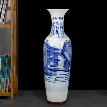 景德镇陶瓷落地手绘大花瓶青花瓷中式客厅办公室装饰玄关酒店摆件 1.