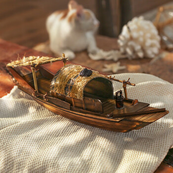 室内(snnei)仿古乌篷船模型摆件 仿真木质渔船电视柜装饰 拍摄道具