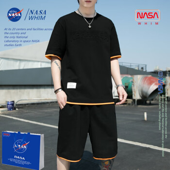WHIM NASA休闲运动套装男夏季修身短袖显瘦潮流两件套搭配冰感速干T恤衣服 白色3 M