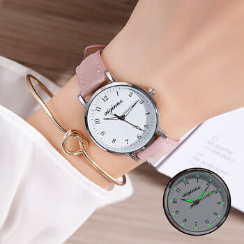 手表女学生韩版简约森系复古少女心潮流时尚ins学院风防水夜光表银壳