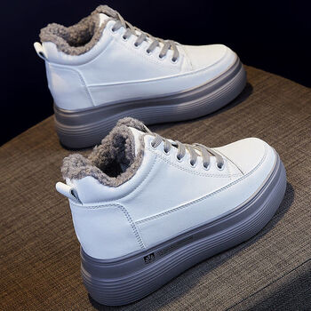nrdcz内增高小白鞋女秋冬季新款加绒加厚棉鞋二棉鞋厚底高帮棉鞋松糕