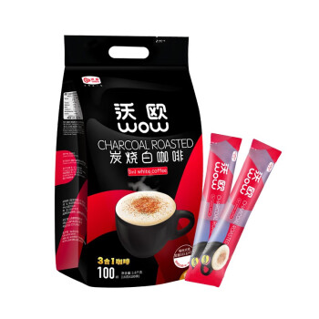 马来西亚进口 沃欧咖啡（wow coffee）3合1速溶白咖啡1600g/袋（16g×100条）炭烧风味