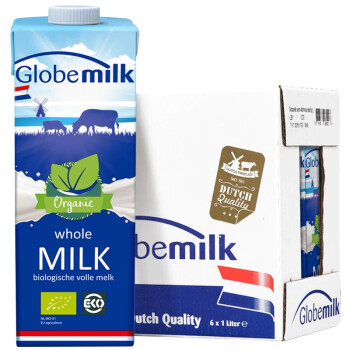 荷高（Globemilk）荷兰原装进口 3.7g优乳蛋白有机全脂纯牛奶 1L*6 营养高钙早餐奶