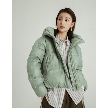 anneklein短款羽绒服女2020年冬季新款抽绳连帽宽松羽绒服 灰豆绿 l