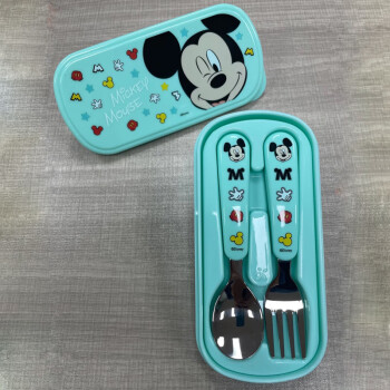 迪士尼儿童餐具勺子叉子训练筷叉勺一段家用小孩婴儿宝宝不锈钢吃饭勺叉 米奇蓝勺+叉（1-5岁用）