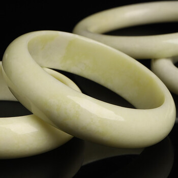 喜上佳陕西蓝田玉手镯 女款 姜黄色宽版圆条天然玉石镯子 饰品礼物 宽