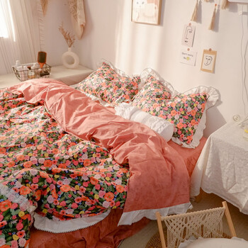 法式复古油画风公主蕾丝花边碎花少女心全棉四件套床单被套床品绽放