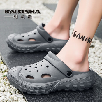 凯希鲨洞洞鞋男士凉鞋休闲花园拖鞋两用沙滩鞋凉拖鞋子灰色4243