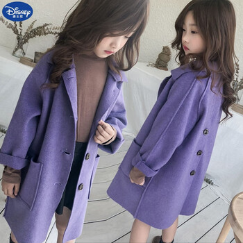 迪士尼女童双面呢大衣2022新款洋气女大童秋冬儿童呢子女孩羊绒毛呢