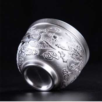 手工鎏银茶杯 999纯银茶杯主人杯单杯子陶瓷镶银茶盏礼品 龙凤呈祥鎏