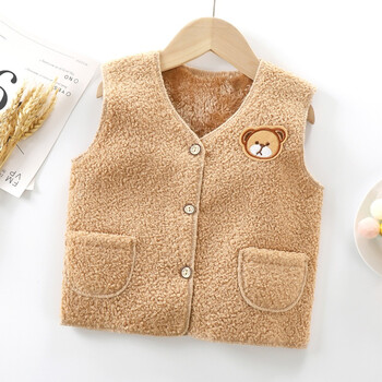 儿童马甲秋冬加厚保暖男童女童背心外穿坎肩加绒上衣泰迪绒马甲小熊