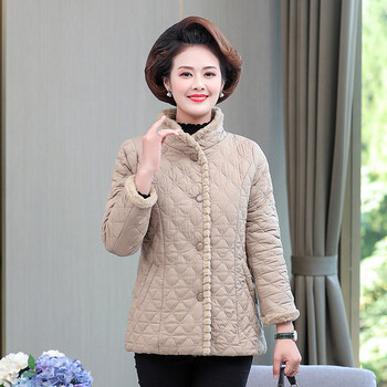 老年女装短款棉服50岁中年女加厚小棉袄外套潮卡其色2xl建议113125斤
