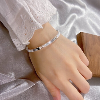 快惹卡地亚同款足银手镯女s999足银闭口我愿意款简约送女朋友520礼物