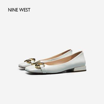 Nine Westa Nine West 玖熙春季单鞋低跟牛漆皮浅口方头金属饰扣优雅小香风玛丽珍女鞋 A米白39 行情报价价格