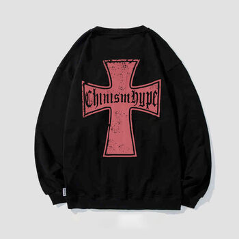 款十字架印花圆领卫衣男潮牌美式上衣官方 黑色 xl【图片 价格 品牌