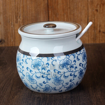 陶瓷罐带盖猪油罐家用搪瓷装两斤装日式陶瓷油泼辣罐调味罐辣椒油子油