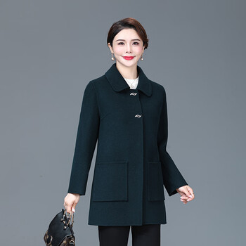 女中长款加肥加大码秋冬羊绒大衣中老年妈妈翻领宽松羊毛外套 暗普兰
