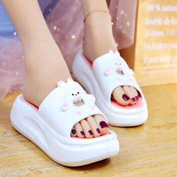 绣青梅夏季拖鞋女可爱兔子松糕厚底防滑中高跟居家凉拖鞋室内外一字