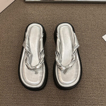 字拖女厚底夹脚凉拖鞋女夏外穿2023新款小众沙滩凉鞋仙女风网红银色35