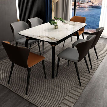 宜家现代简约岩板餐桌椅组合伸缩折叠圆桌家用实木方圆两用饭桌轻奢 1