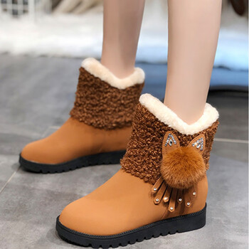 苏衿春雪地靴女冬季加绒棉靴加厚可女士靴子棉鞋女孩秋冬天穿的黄色35