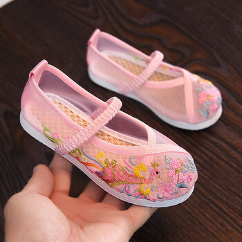 中国风夏季新款宝宝凉鞋女童网鞋民族风北京汉服布鞋儿童绣花鞋a3085