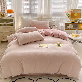 福满园 华夫格牛奶绒四件套冬季珊瑚绒保暖被套床单宿舍床上4件套