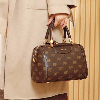 belunis贝伦妮斯轻奢经典波士顿枕头包2023新款百搭单肩女包 be深咖色