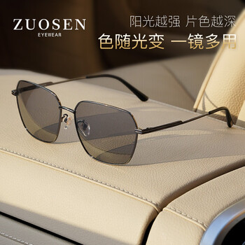 佐森眼镜(zuosen)感光变色偏光太阳镜多边形方框眼镜型男潮酷开车安全