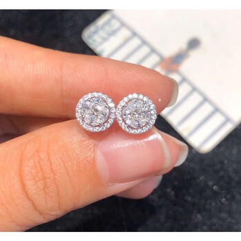 奥芙尼珠宝18k金拼镶钻石钻石耳钉 玫瑰金满钻围镶钻石耳饰圆形钻