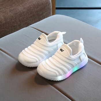 ayfk春夏季毛毛虫童鞋女童亮灯运动鞋男童发光鞋白色30