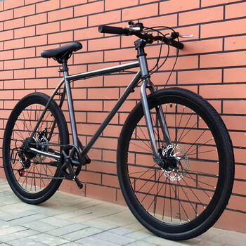 死飞变速自行车男女学生24寸26寸复古实心胎轻便女士通勤单车灰色后7