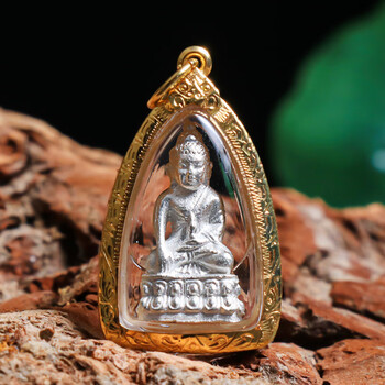 伴生福泰国佛牌龙婆卡贤银迷你药师佛2533年老牌金壳项链吊坠鉴定卡金