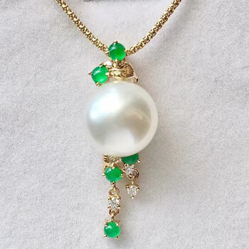 pearlboat澳白珍珠吊坠海水珍珠项链18k金镶嵌钻石翡翠锁骨链送女友送