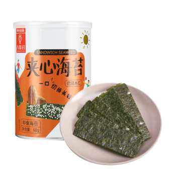 【京东出品】八享时海苔夹心巴旦木芝麻脆片60g  坚果 饼干代餐 休闲零食 儿童零食