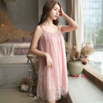 溥畔家居服you惑蕾丝吊带睡衣套装睡裙套装小码90斤至大码180斤藕粉色