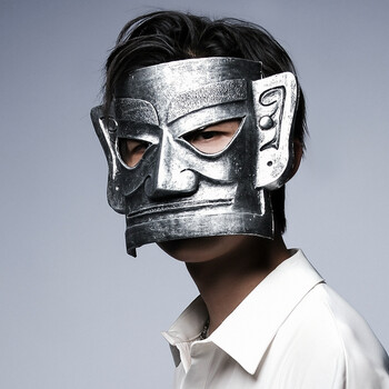 三星堆面具男女士国风汉服全脸造型舞台网红抖音91万圣节元气小猴复古