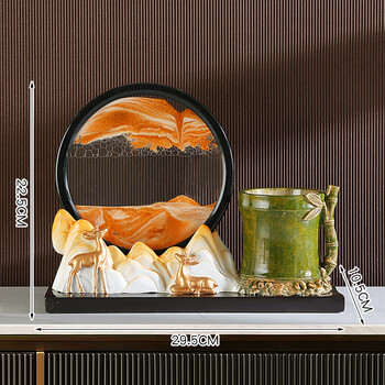 巧马流沙画沙漏笔筒学生办公室书房文具收纳现代时尚摆件送礼装饰品橙