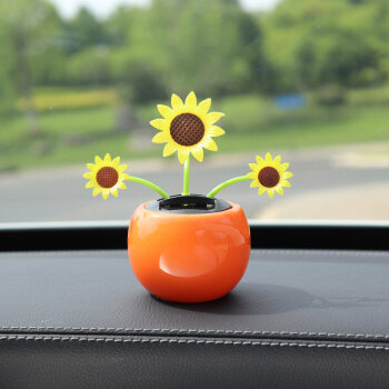 植朗汽车内摆件创意可爱网红太阳能苹果花小车上车载装饰品法 向日葵橙色