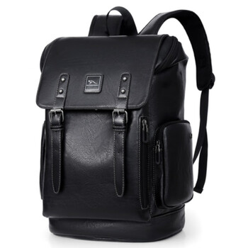 袋鼠kangaroo宝谛男士真皮双肩包大容量出差旅行背包电脑书包休闲黑色