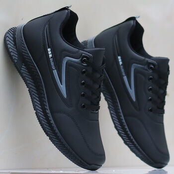 鸿星尔克舒适同类型防水男鞋春秋季皮面运动鞋百搭黑色休闲鞋跑步鞋