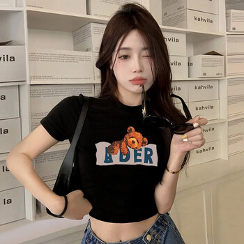 浪蔷漏肚子露肚脐上衣女韩版学生半袖爵士风甜辣妹性感短款露脐半截袖